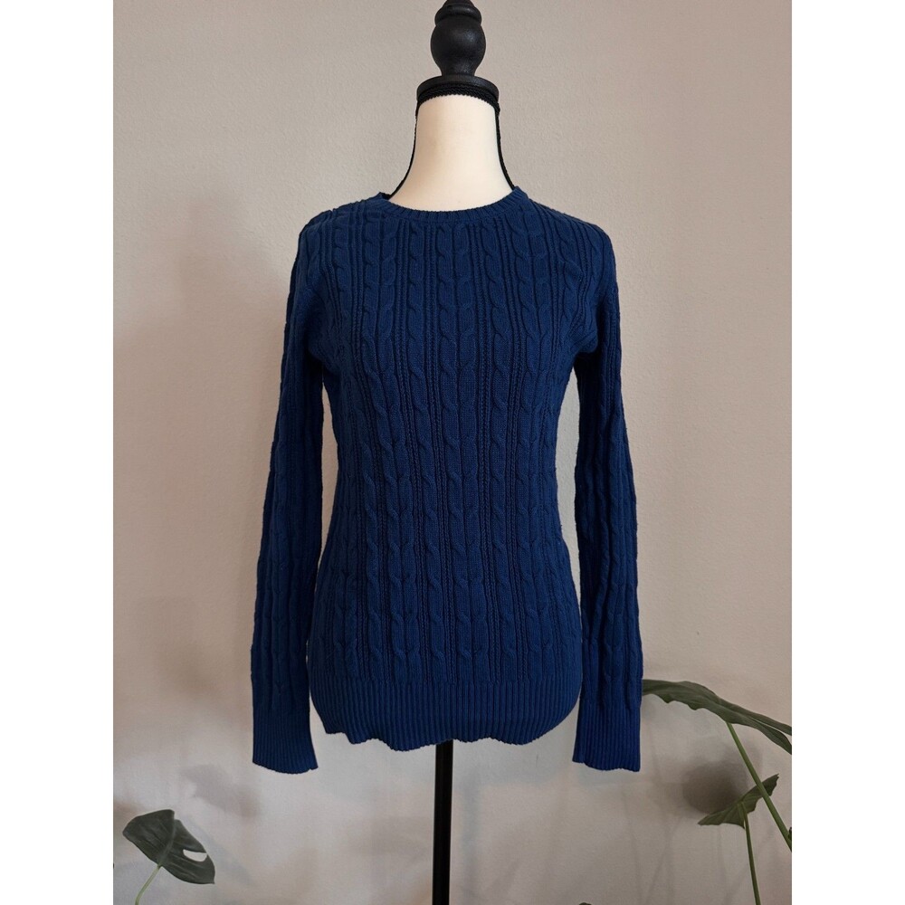 St. Johns Bay Sweater Womens S Navy Cotton Blend Fisherman Cable Knit